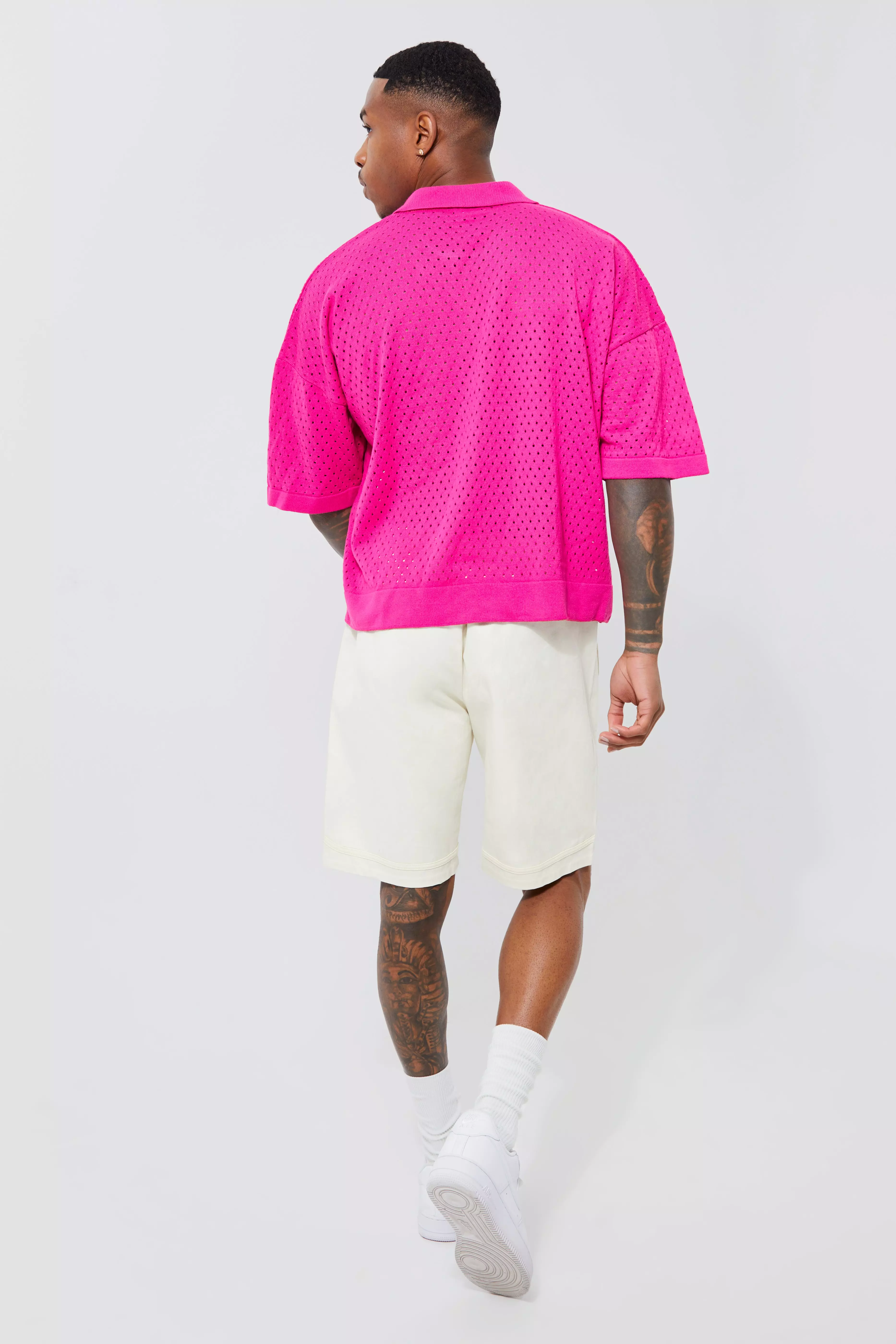 boohoo BOXY MARL ニットポロ & ショート セットアップ 2色 Zip Paneled Polo & Short Set | boohoo IL